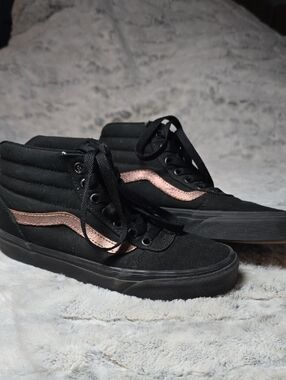 Vans Black High-Top Sneakers with Metallic Pink Stripe